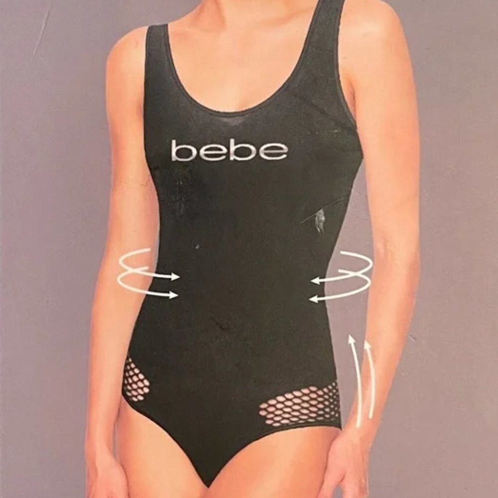 BEBE BLACK SEAMLESS CONTOUR SHAPING MEDIUM CONTROL FASHION BODYSUIT SIZE XL NWT